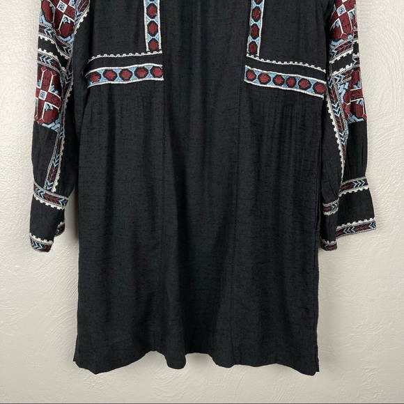 Free People All My Life Embroidered Black Smocked Long Sleeve Mini Dress XS - Picture 12 of 14